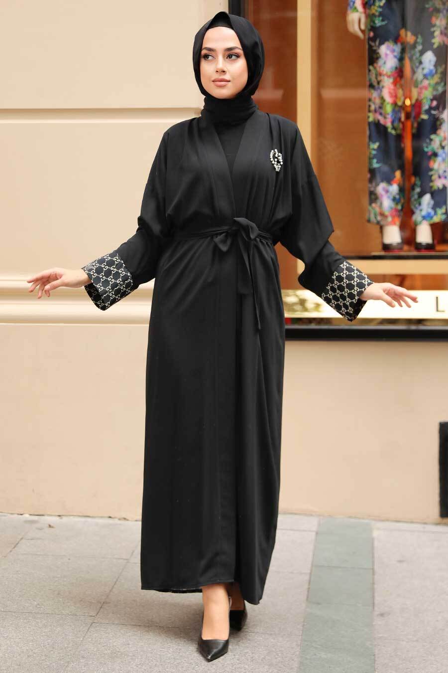 Neva Style - Siyah Tesettür Kimono 334400S