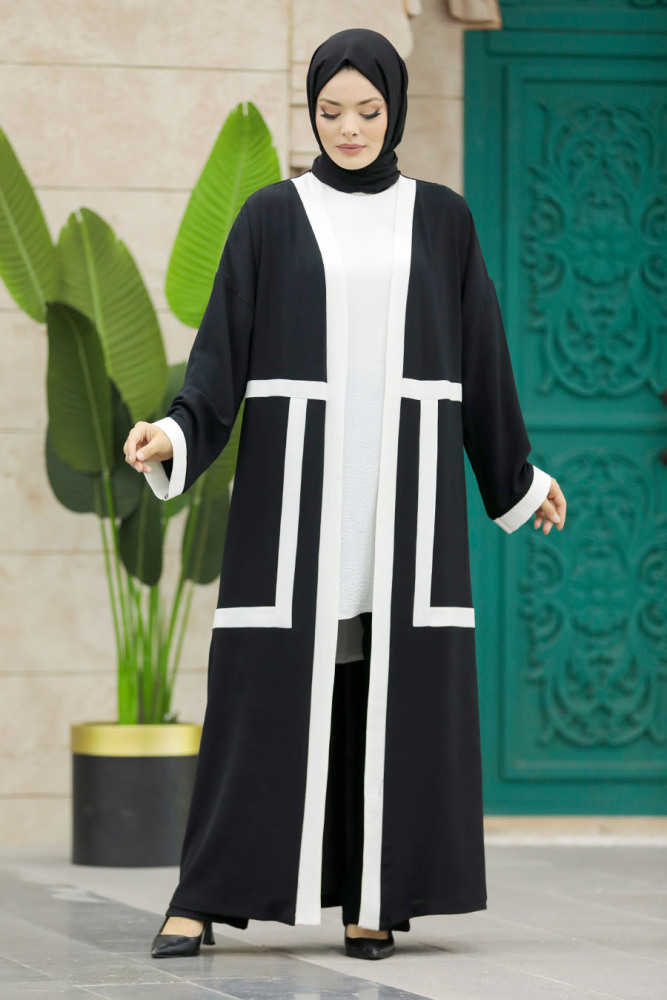  Siyah Tesettür Kimono Üçlü Takım 30195S - 4