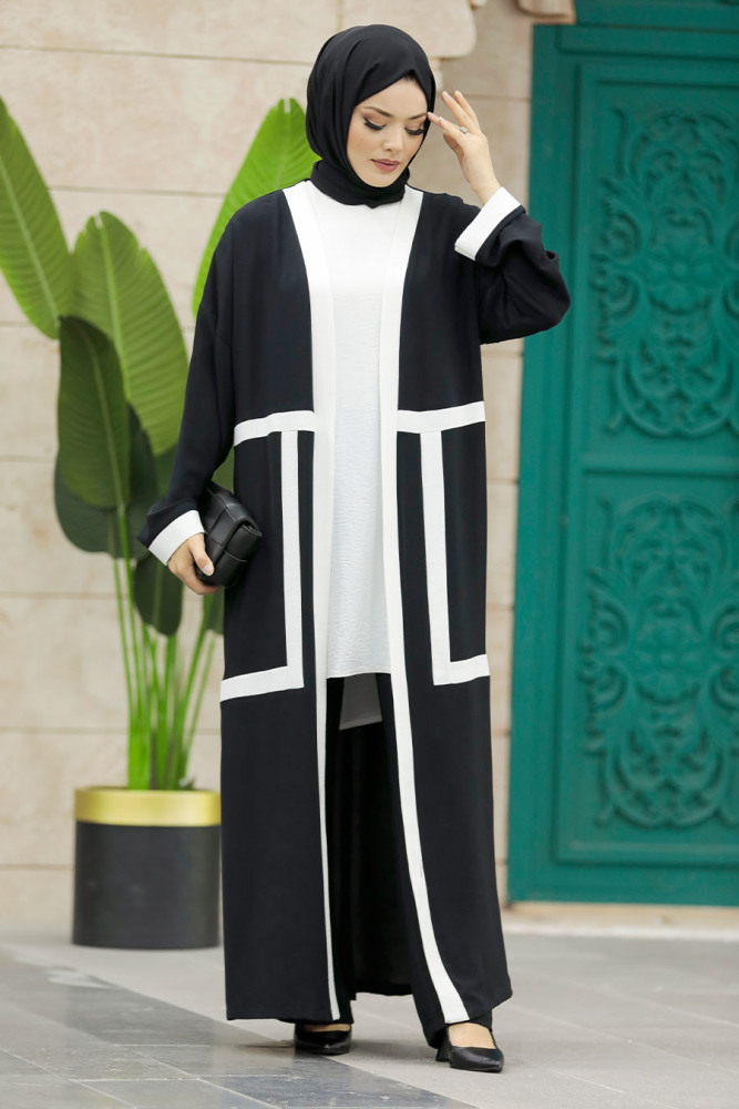  Siyah Tesettür Kimono Üçlü Takım 30195S - 2