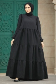 Neva Style - Siyah Tesettür Poplin Elbise 57346S - Thumbnail