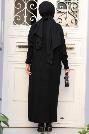  Siyah Tesettür Triko Elbise 34310S - 4