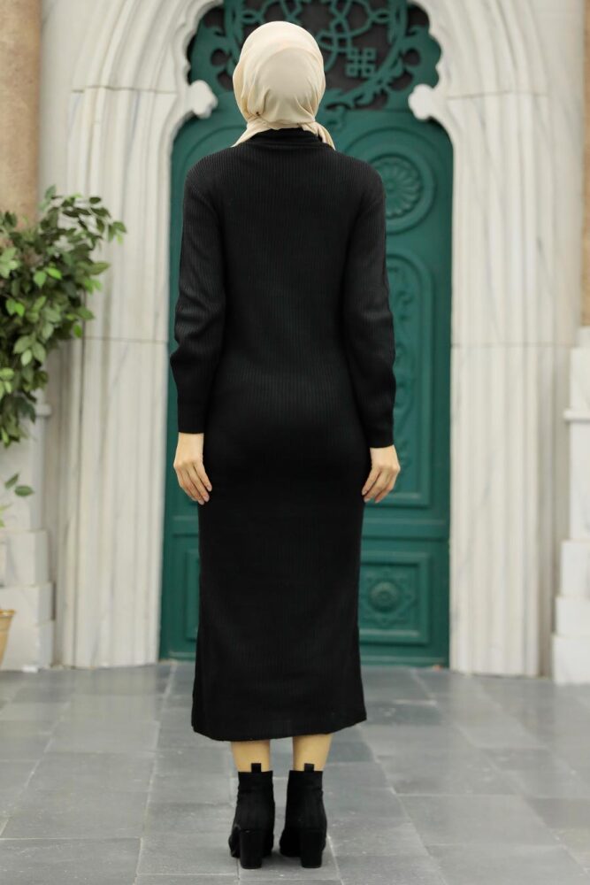 Neva Style - Siyah Tesettür Triko Elbise 5248S - 2