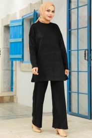 Neva Style - Siyah Tesettür Triko İkili Takım 40782S - Thumbnail