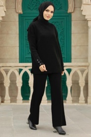 Neva Style - Siyah Tesettür Triko İkili Takım 52501S - Thumbnail