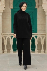 Neva Style - Siyah Tesettür Triko İkili Takım 52501S - Thumbnail