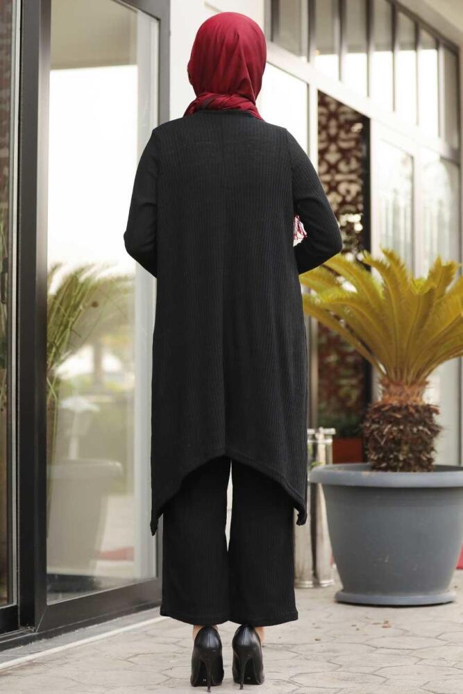Neva Style - Siyah Tesettür Triko İkili Takım 948S - 2