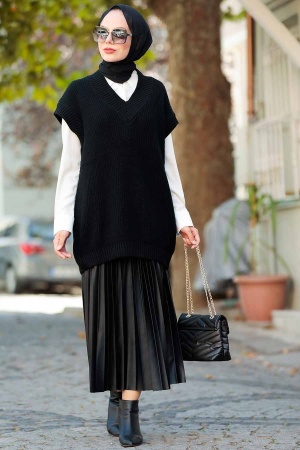 Neva Style - Siyah Tesettür Triko Süveter 4786S - 1