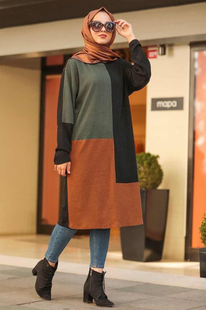 Neva Style - Siyah Tesettür Triko Tunik 12031S - 1