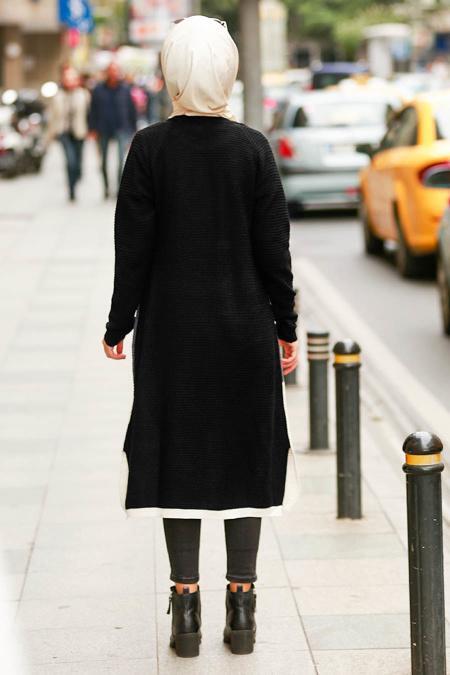 Neva Style - Siyah Tesettür Triko Tunik 15379S - 2