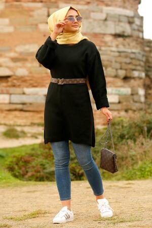 Neva Style - Siyah Tesettür Triko Tunik 15295S - 1