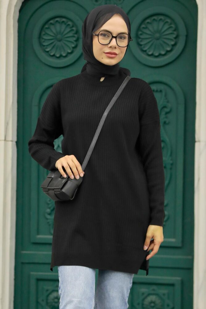 Neva Style - Siyah Tesettür Triko Tunik 20132S - 1