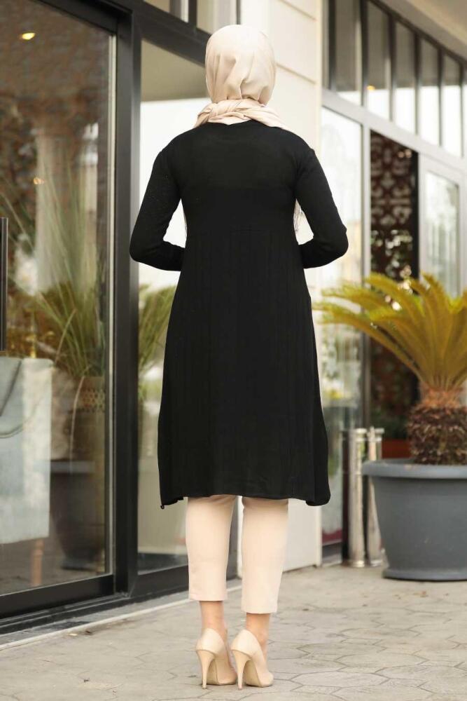 Neva Style - Siyah Tesettür Triko Tunik 2321S - 2