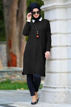 Neva Style - Siyah Tesettür Triko Tunik 2598S - 1