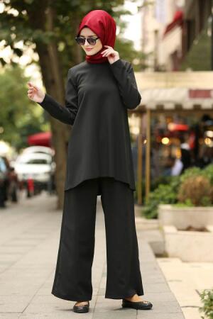 Neva Style - Siyah Tunik / Pantolon Tesettür Takım 52700S - 1