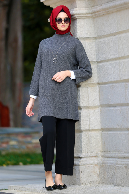 Neva Style - Smoke Color Hijab Cardigan 2919FU