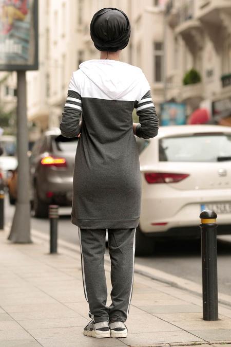 Kapşonlu Füme Tesettür Spor Takım 2367FU - 2