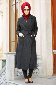 Neva Style - Smoke Color Hijab Coat 186201FU - Thumbnail