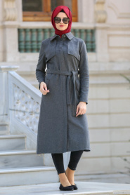 Neva Style - Smoke Color Hijab Coat 2161FU - Thumbnail