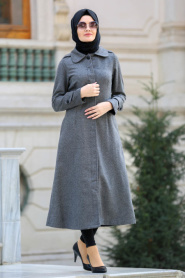 Neva Style - Smoke Color Hijab Coat 21690FU - Thumbnail
