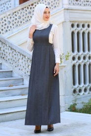 Neva Style - Smoke Color Hijab Dress 7056FU - Thumbnail