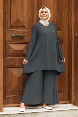 Neva Style - Smoke Color Hijab Dual Suit Dress 50054FU - 1