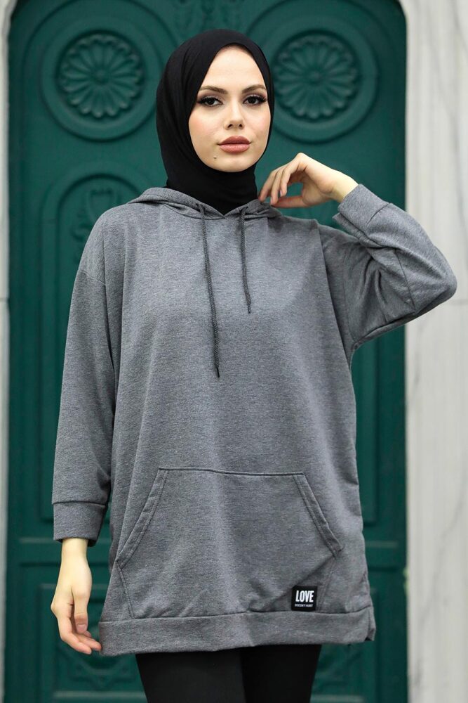 Smoke Color Hijab Sweatshirt 2394FU - 1