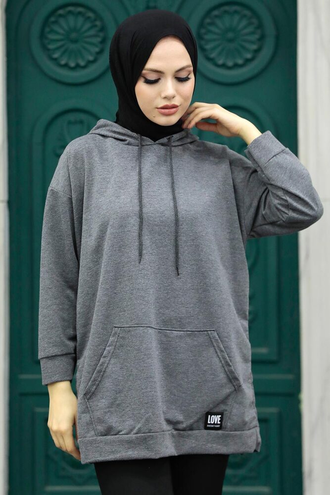 Smoke Color Hijab Sweatshirt 2394FU - 2