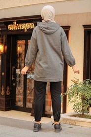 Smoke Color Hijab Sweatshirt 2395FU - Thumbnail