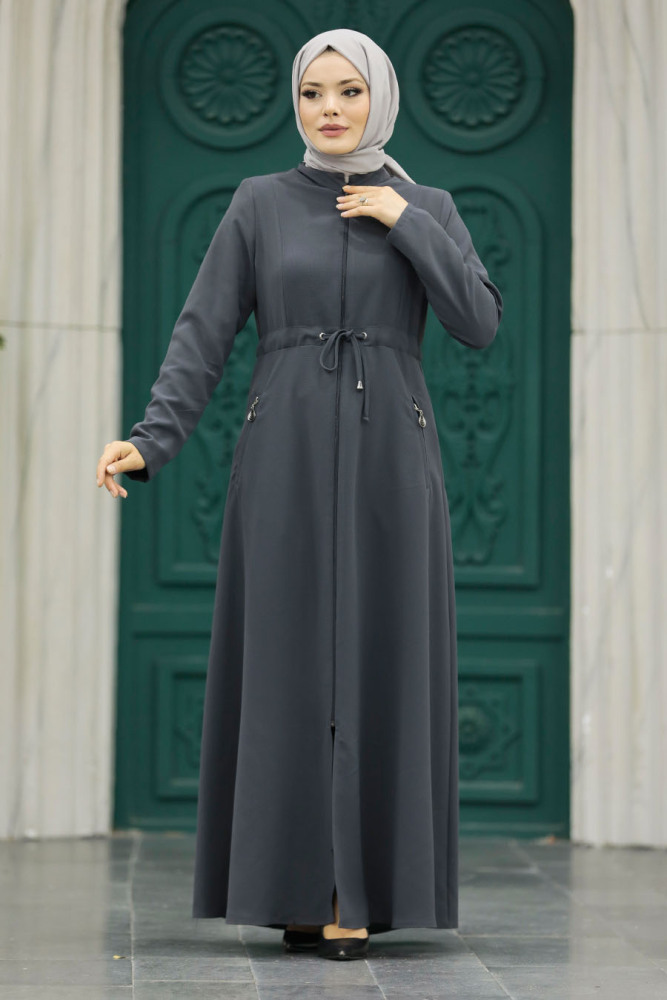 Smoke Color Hijab Turkish Abaya 60125FU - 1