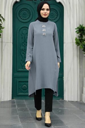 Smoke Color Hijab Turkish Tunic 24471FU - 1