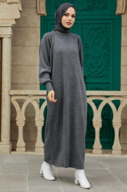Neva Style - Smoke Color Knitwear Muslim Dress 3419FU - Thumbnail