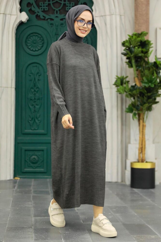 Neva Style - Smoke Color Long Dress for Muslim Ladies Knitwear Dress 3409FU - 1