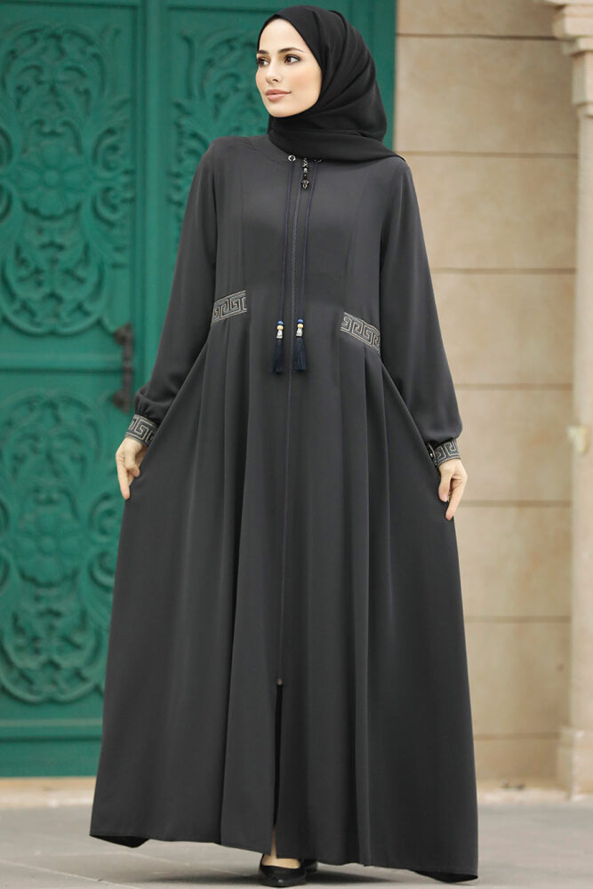 Smoke Color Muslim Turkish Abaya 45271FU - 2