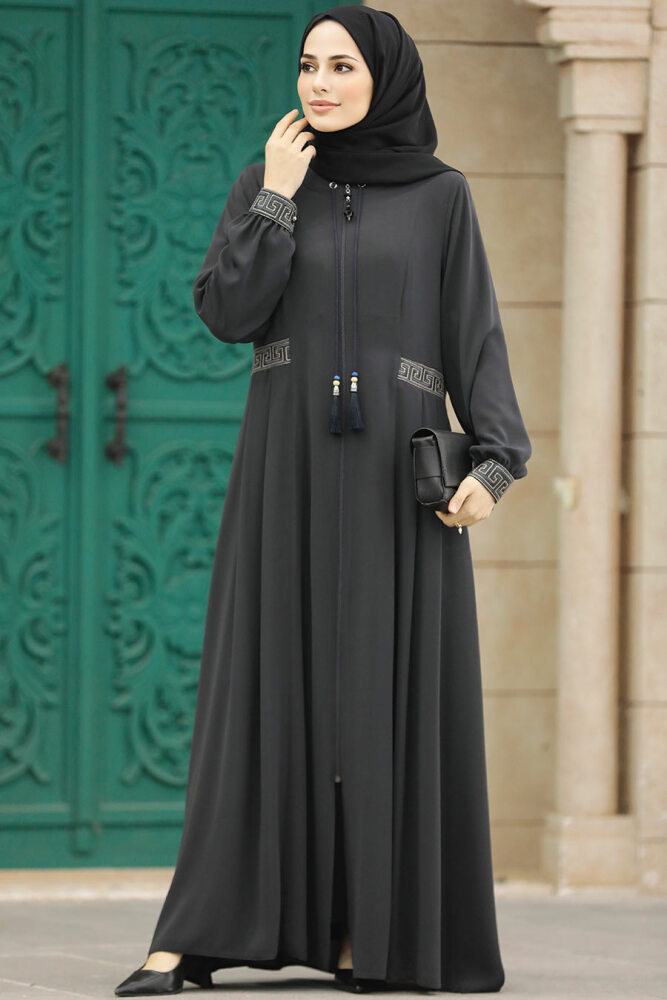 Smoke Color Muslim Turkish Abaya 45271FU - 1