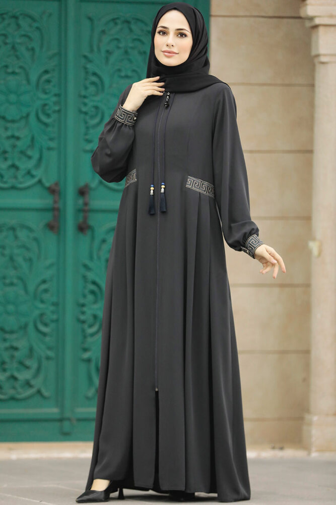 Smoke Color Muslim Turkish Abaya 45271FU - 3