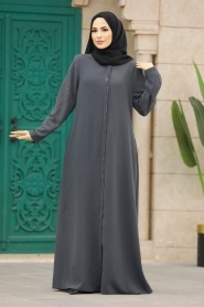 Neva Style - Smoke Color Plus Size Turkish Abaya 625FU - Thumbnail