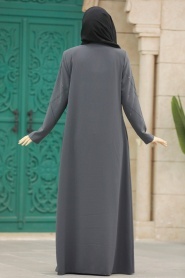 Neva Style - Smoke Color Plus Size Turkish Abaya 625FU - Thumbnail