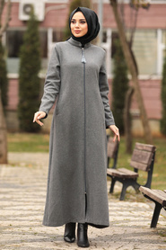 Neva Style - Smoked Hijab Coat 55120FU - Thumbnail