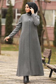 Neva Style - Smoked Hijab Coat 55120FU - Thumbnail