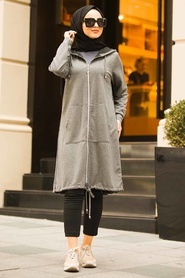 Neva Style - Smoked Hijab Coat 6029FU - Thumbnail