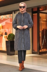 Neva Style - Smoked Hijab coat 9065FU - Thumbnail