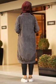 Neva Style - Smoked Hijab Velvet Coat 9075FU - Thumbnail
