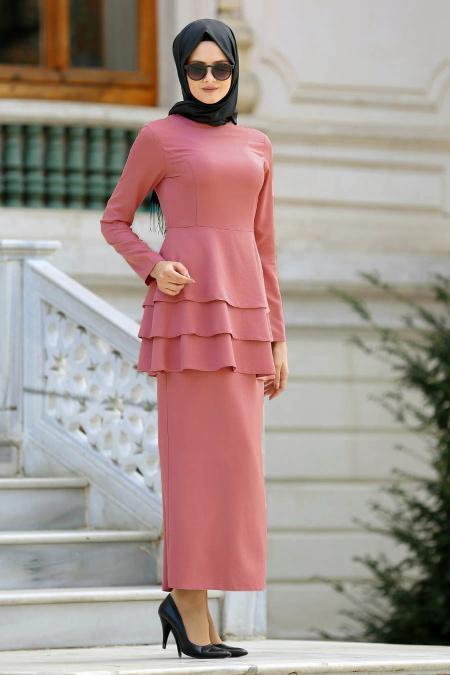Neva Style - Somon Peplum Bluz / Etek Tesettür Takım 42050SMN - NEVA STYLE