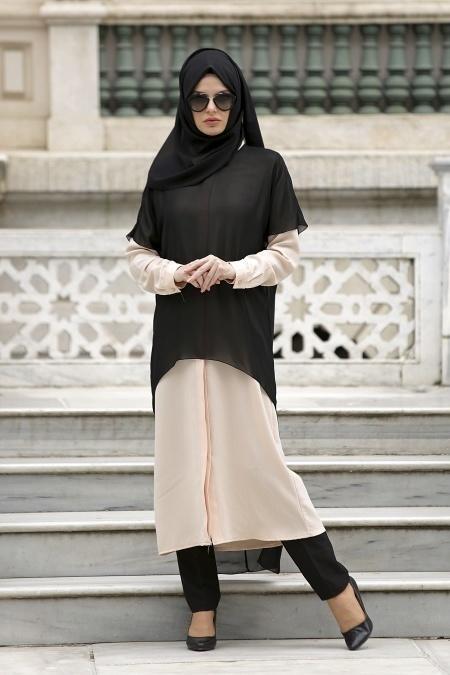Neva Style - Somon / Siyah Tunik - 2