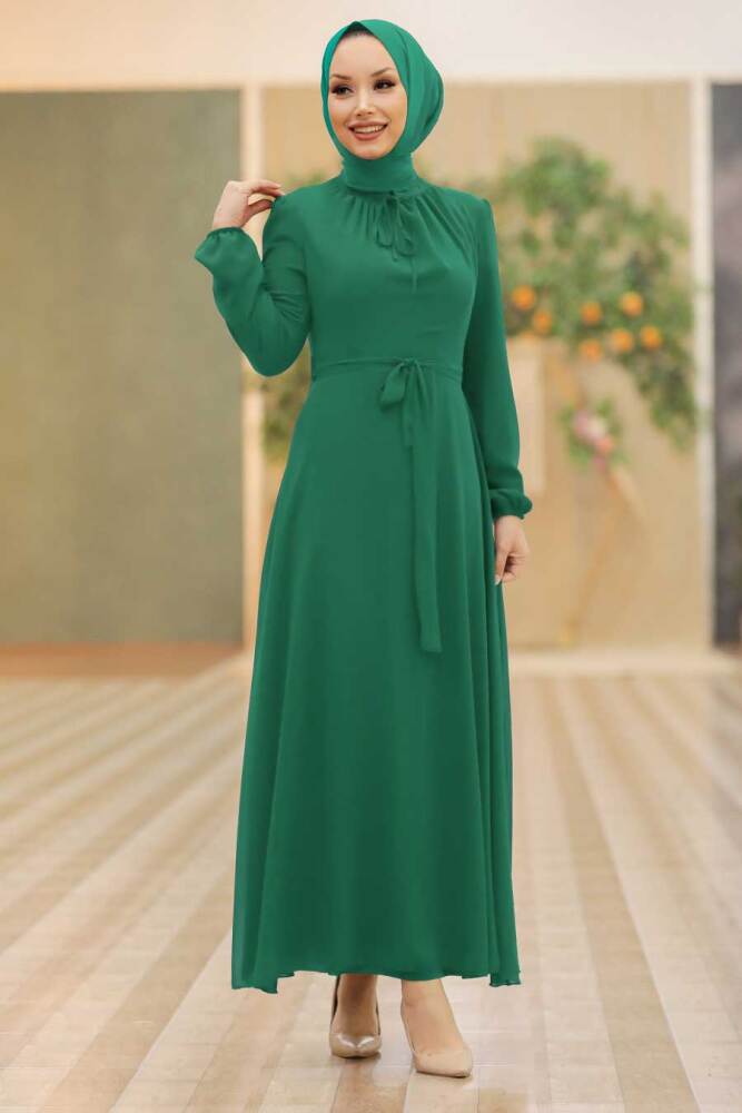 Neva Style - Stylish Almond Green Hijab Dress 27922CY - 1