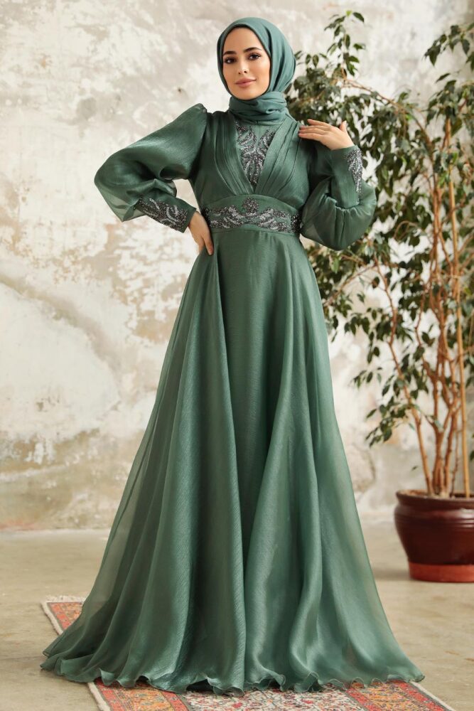 Neva Style - Stylish Almond Green Modest Islamic Clothing Prom Dress 3753CY - 2