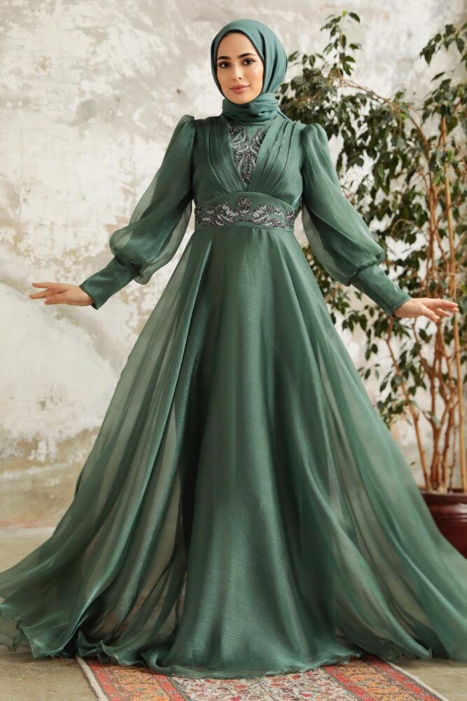 Neva Style - Stylish Almond Green Modest Islamic Clothing Prom Dress 3753CY - 1