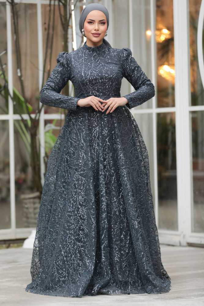 Stylish Anthracite Muslim Wedding Dress 23241ANT - 1