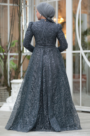 Stylish Anthracite Muslim Wedding Dress 23241ANT - 3