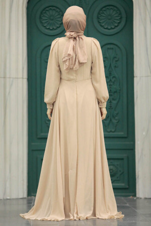 Neva Style - Stylish Beige Islamic Evening Gown 3435BEJ - Thumbnail